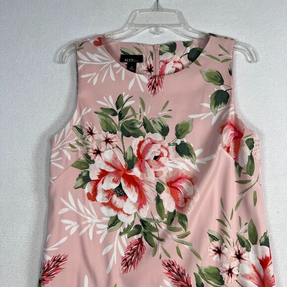 ALYX Midi Dress Sz 10 Sleeveless Pink White Floral Flowers Polyester Spandex - Picture 5 of 16